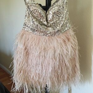 Bebe Isis Sequin and Feather Dress